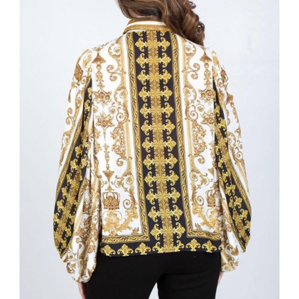 Flying Tomato collar Baroque Print gold blouse top - Picture 4 of 9